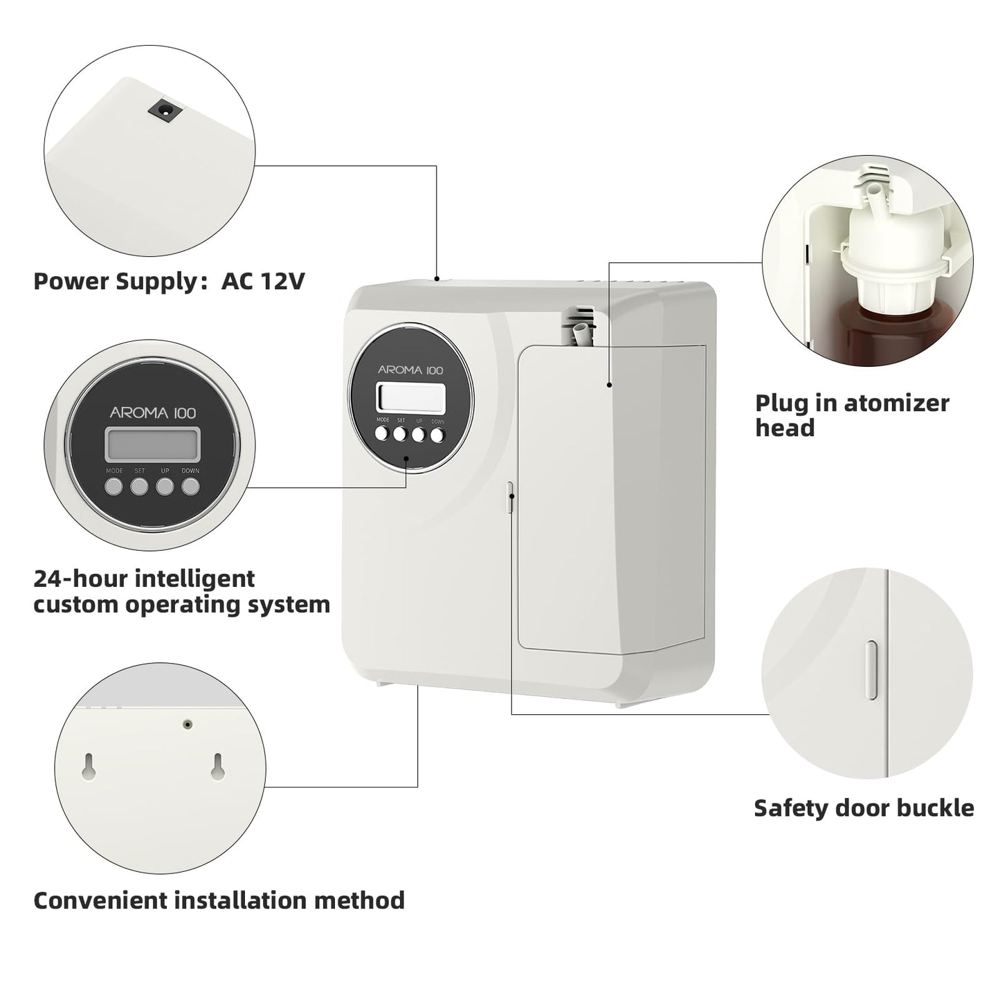 Aromatherapy Oil Diffuser, 200ML Capacity, Intelligent Timed Diffusion, Suitable for Large Rooms, Offices, Spas (White)