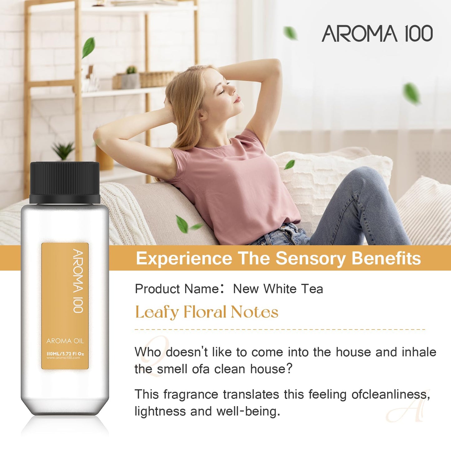 Smart Scent Air Machine for Home，Hotel, Spa, Office - Waterless Cold Air Diffusion Technology,+Spice Luxury Essential Oils （110ML White Tea）Selected Set,,Professional Atomizing Cover Up to 1500 Sq.Ft.