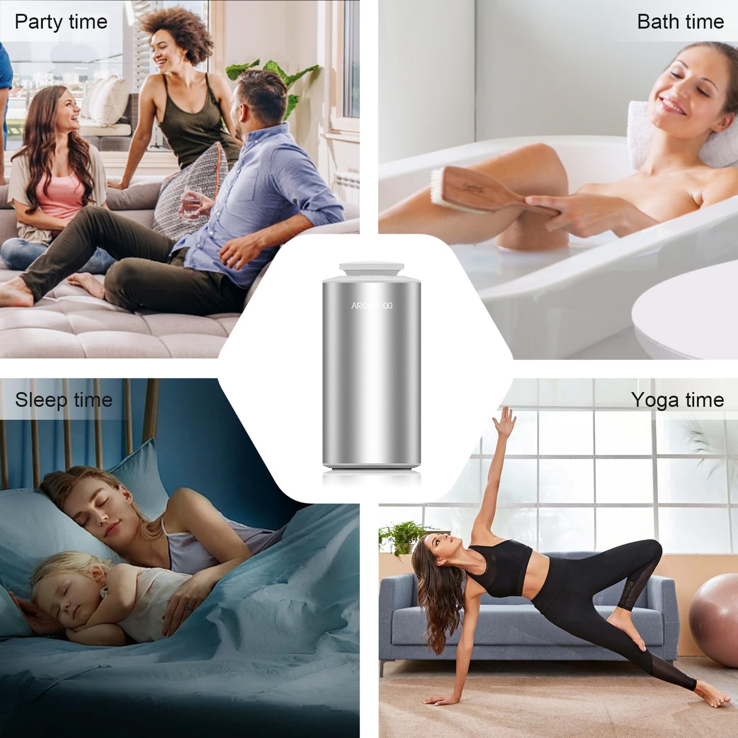 waterless Diffuser，Scent Aroma Fragrance Air Machine, Rechargeable Essential Oil Diffuser,car Diffuser air freshener，500sq.ft Coverage，Aromatherapy Diffuser for Rooms and Hotels (Silvery)